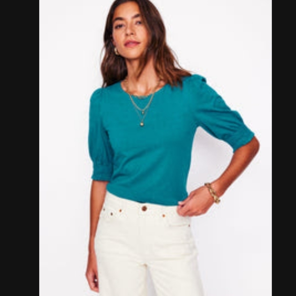 Boden Teal Puff Sleeve Top
